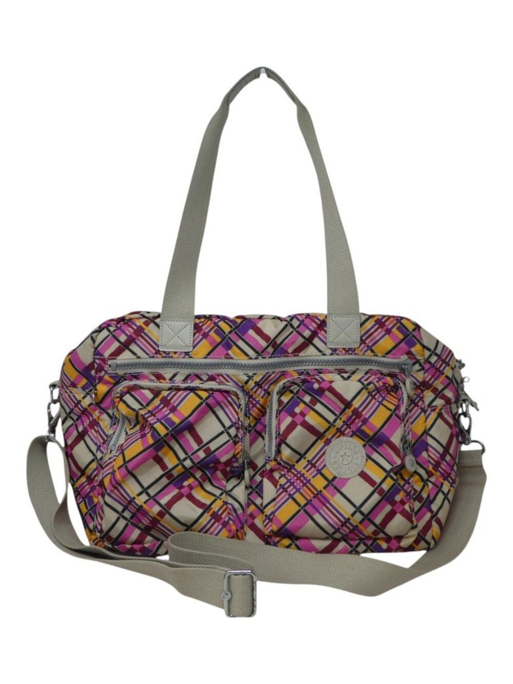Kipling Multicolor Plaid Shoulder Duffle Bag Tote Crossbody Purse